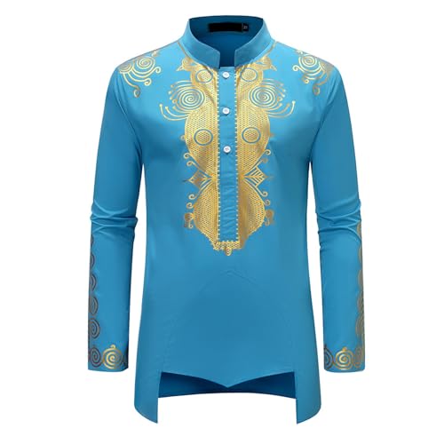 Kaftan para hombres túnica musulmana - Oriente Medio Africano Estampado Dashiki Camisas Musulmanas Camisa árabe Islámica Abaya Manga Larga Bronceado Abaya Thobe Kandoura Étnica Robe Ropa de oración,