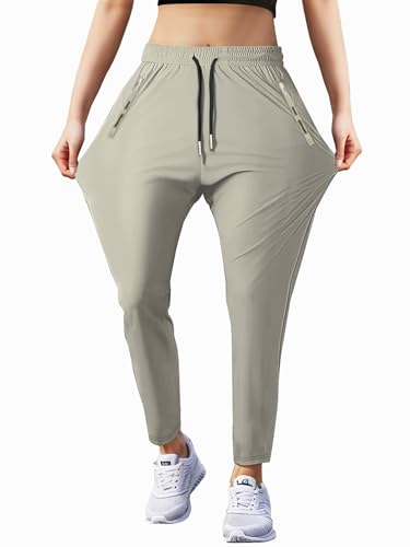 Women's Outdoor Hiking Pants Lightweight Comfortable Breathable Quick Dry Stretchy Running Athletic Pants with Zipper Pocket Khaki