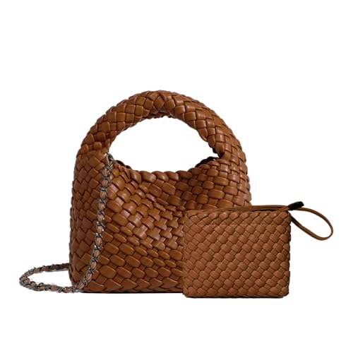 Image of JINMANXUE Fashion Mini Handbag For Women, Woven Tote Bucket Composite Bag Knitting Chain Bags, Crossbody Shoulder Purses