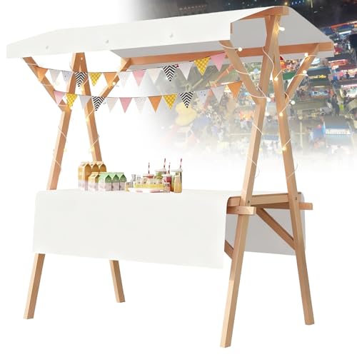 Présentoir de marché et stand de vente en bois avec chariot alimentaire mobile pliable sur roues