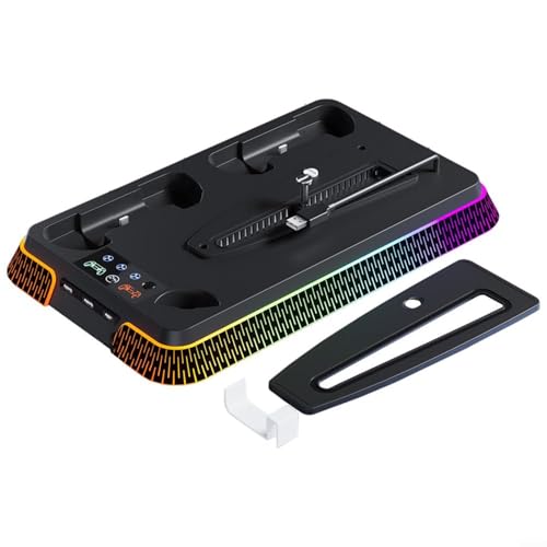 LVYXON Support vertical pour PS5 Pro et Slim avec ventilateur de refroidissement, station de charge à double contrôleur, design peu encombrant, construction ABS, 36 x 22 x 4,5 cm (noir)