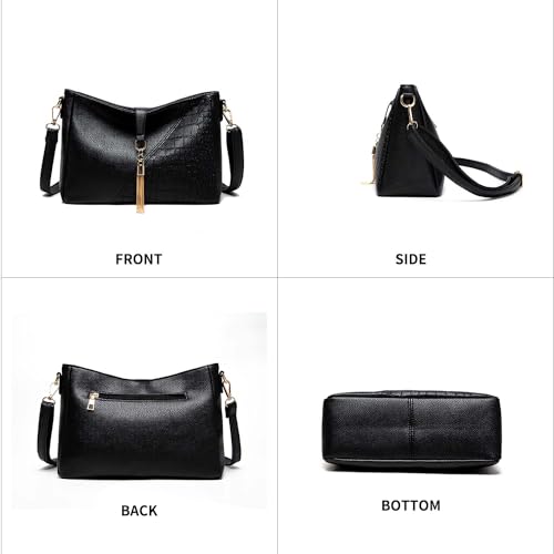 Crossbody Purses for Women, PU Black Leather Shoulder Bag Women's Crossbody Handbags Medium Crossbody Bags Everyday Hand Bag3
