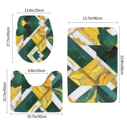 Tapis de bain antidérapants marbre jaune vert Lot de 3 absorbants - 3