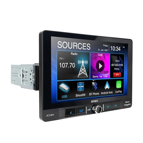 JENSEN J1CA9W 9-inch Certified Apple CarPlay Android Auto Wired or Wireless | Single DIN Touchscreen Car Stereo Radio | Bluetooth | Backup Camera Input | USB Playback & Charge | Sirius XM Ready
