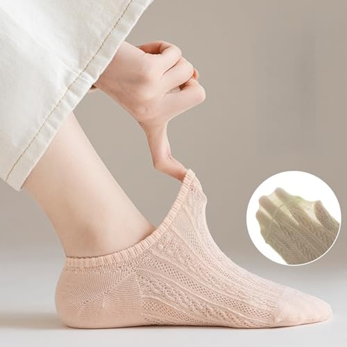 CHUNFO No Show Womens Socks Antislip Soft Seamless Invisible Liner Flat Cushioned Sock Braided 5 & More Pairs Size5.5-102