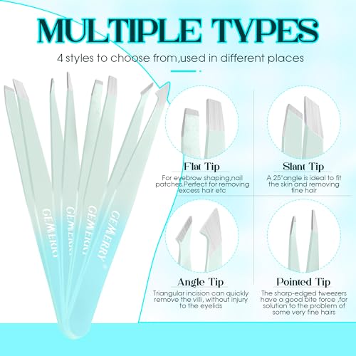GEMERRY Eyebrow Tweezers Set, 7 Pcs Lash Tweezers for Women, Precision Tweezer for Eyebrows with Curved Scissors and Eyebrow Razor and Lashes Brush for Ingrown Hair Stainless Steel Eyelash Tweezers - Image 4