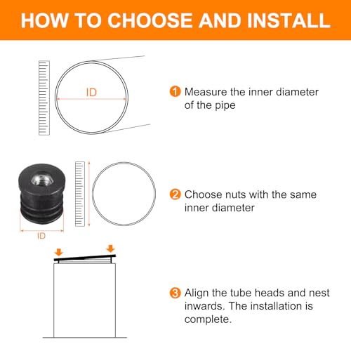 Image of uxcell 16Pcs Inserts for Round Tubes with M6 Thread, for 15mm /0.59 inch ID Round Tube, Round Black Plastic Plug Caster Insert Chair End Caps Furniture Leg Plug