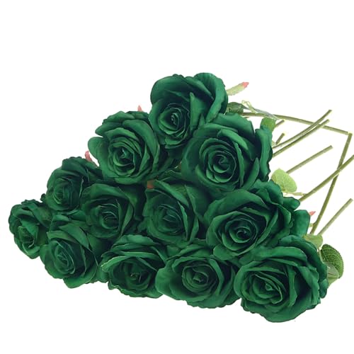 Felice Arts 12 Pack Green Roses Artificial Flowers with Stems