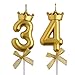 34th 43rd Birthday Candles, Gold 43 34 Year Old Cake Topper Number Birthday Candles, Birthday Party Decorations Gifts for Women Men