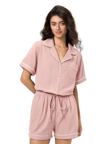 Image of BESTOUCH Womens Pajama Sets: 100% Cotton Muslin Linen Feel | Button Soft Comfy Breathable Classic Sleep Pjs 2 Piece