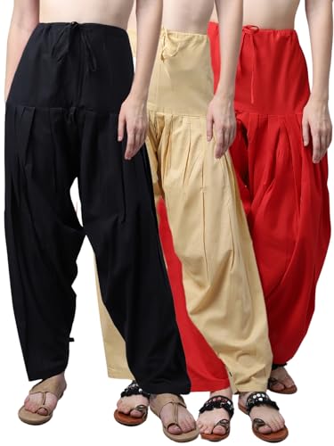Image of Pistaa's Women's Regular Fit High Rise Combo of 3 Solid Pure Cotton Patiala Salwar