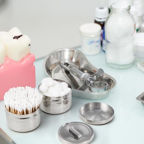 Image of Yungyan 2 Pcs Stainless Steel Ointment Jars with Strap Handle Cover 7.5 oz Capacity Gauze Holder Stainless Steel Canisters with Lids for Medical Liquid Cotton Ball Dressing Hospital Home, 2 x 3 Inch