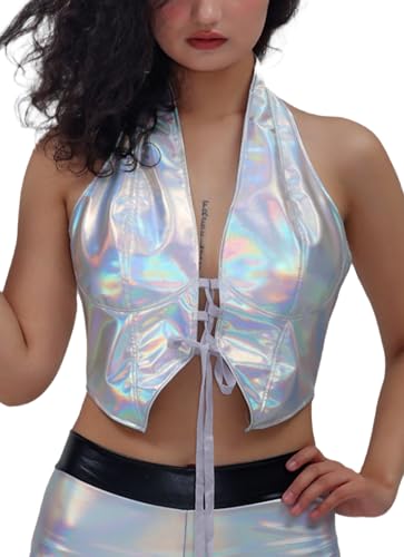 Gilet holographique sexy dos nu avec tissu stretch