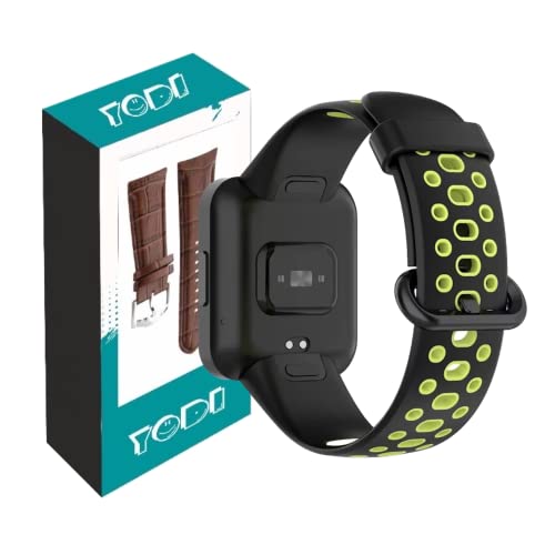 Image of YODI Soft Silicone With Metal Buckal Classic Strap Bands for Redmi Watch 2 Lite /Redmi GPS Smart Watch Only, Comfort and Flexible Straps for Men Women and Kids (BLACK-GREEN)