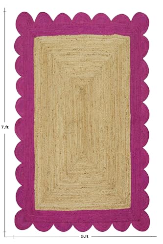 Tapis de couloir Kilim en jute tressée robuste avec bordure festonnée élégante