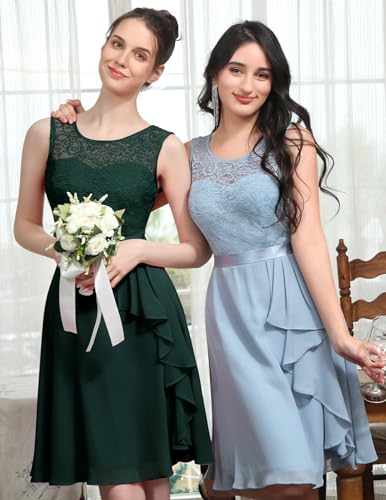 Image of BeryLove Womens Boat Neck A Line Sleeveless Lace Formal Homecoming Dress | Short Dress With Ruffle Hem, Sparkly Design Ideal For Wedding Guest,Bridesmaid Cocktail Prom & Evening Party Events