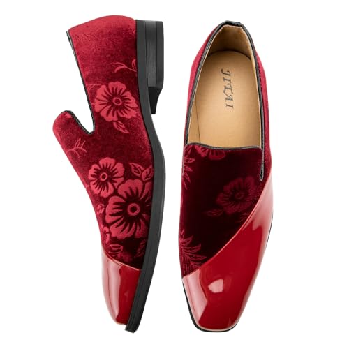 Image of JITAI Men's Velvet Loafers Classic Patent Leather Tuxedo Dress Shoes for Weddings Formal Events Stylish Comfortable Slip-Ons for Men