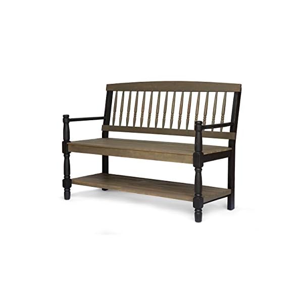 Christopher Knight Home Eddie Indoor Farmhouse Acacia Wood Bench with Shelf, Gray and Black Finish