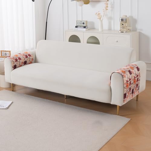 Image of HOKIPO 'Nature Muse' Premium HD Printed Holland Velvet Sofa Armrest Covers with Pockets | 1 Pair | Autumn Maple (IN-921-L-D1*2)