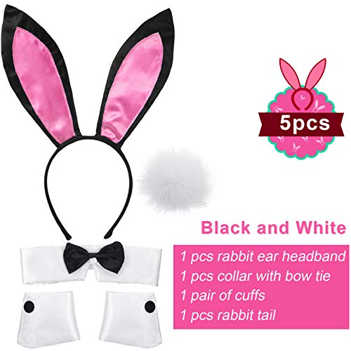 SATINIOR Women's Bunny Costume Set Rabbit Ear Headband Collar Bow Tie Costume Cuffs Rabbit Tail for Easter Party(Pink) - Image 2