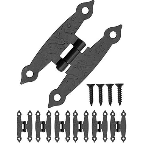 Fuxxer - 6 x Antique Hinges, Metal Hinges, Iron Hinges, Classic Design, for Cupboards, Cupboard Doors, Chests Boxes in Vintage Country House Retro Style, 65 x 34 mm, Set of 6 Cover