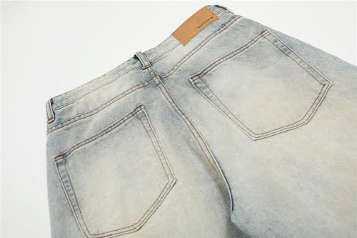 Mens Distressed Straight Jeans Ripped Denim Pants Streetwear Vintage Blue Jeans Comfortable Stretch Slim Fit W28 L32 5