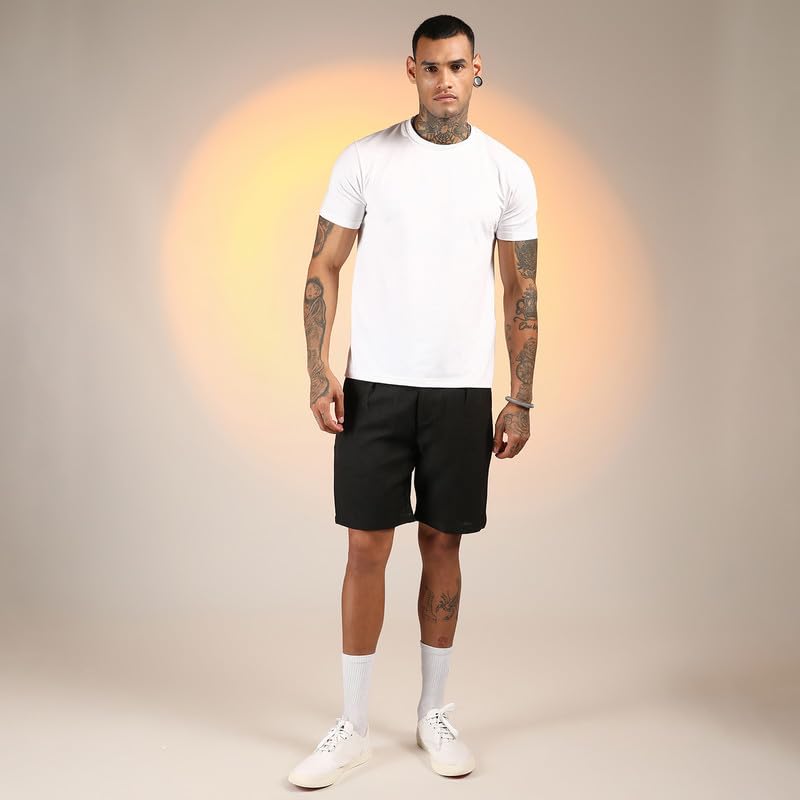 Image of CAHOOT Men's Wrinkled Tailored Shorts for Casual Wear | Mid-Rise | Regular Fit | Button Closure | Shorts Crafted with Comfort Fit for Everyday Wear
