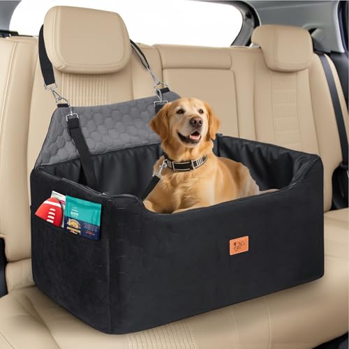 Seggiolino Cane Auto, Seggiolino Auto Per Cani con Memory Foam, Rivestimento Lavabile, Cintura di Sicurezza, per Cani di Taglia Media e grande Fino a 55 kg, 78x55x53cm