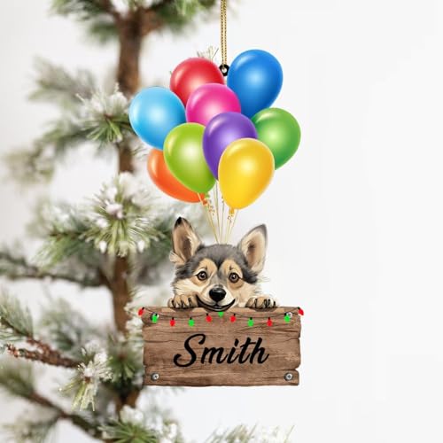 LMMIXEE Farbiger Luftballon aus transparentem Acryl, Weihnachtsschmuck 2024, schwedischer Vallhund Hunderassen, Ornament für Weihnachtsbaumdekoration, Souvenir, hängende Ornamente, Andenken,
