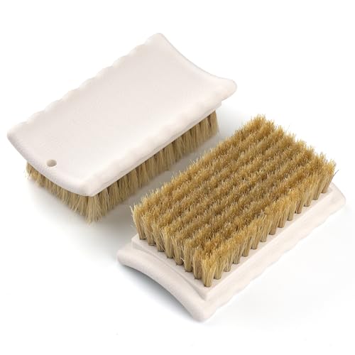 2 Pack Natural Boar Bristle Laundry Stain Brushes, Effectively Removes Tough Stains from Delicate Fabrics, Cotton, Knits & Leather - Gentle Scrubbing for Clothes, Shoes& Upholstery Without Damage