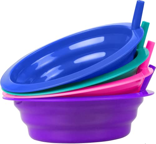 Image of Cibi Cereal Bowls with Straws for Kids BPA-Free Plastic | Toddler Sip-A-Bowls with Built-In Straw for Cereal and Soup | Set of 4 Colorful Breakfast Bowls