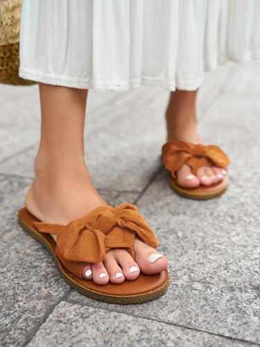 Image of FISACE Womens Bow Flat Sandals Flip Flops Slide Sandals Summer Beach Shoes