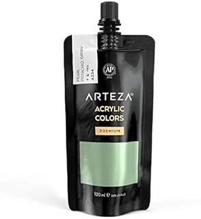 ARTEZA Metallic Acrylic Paint, Pearl Pistachio Green A234, 120 ml Pouch, Highly Pigmented & Fade-Resistant, Non-Toxic, Art Supplies for Artists & Hobby Painters