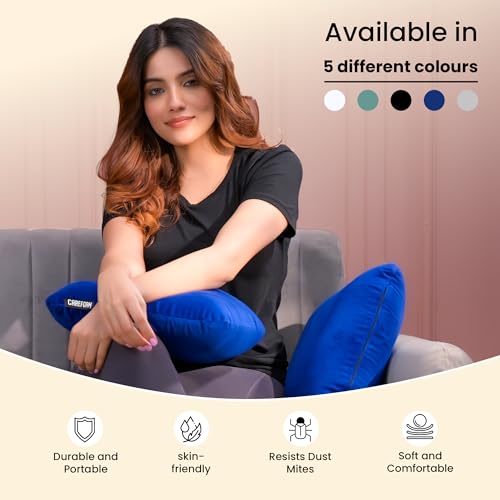Image of CareFoam Memory Foam Square Cushion for Car, Sofa /Diwan, Bed, Chair & Decoration | Highly Durable, Hypoallergenic | 14 inchx 14 inch x 4 inch | Velvet Cover | Blue, Pack of 5
