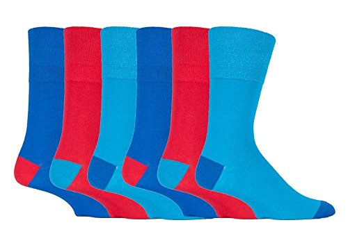 6 x paia di uomo " ColourBurst " aderenti NON STRINGONO a nido d' APE MAGLIA Calze non elastiche da sockshop/UK 6-11 EUR 39-45 - Rosso/Blu - rj88h3, UK 6-11 Eur 39-45