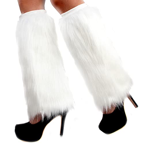 Wilovcos Faux Fur Fuzzy Leg Warmers Furry Boot Covers For Women Girl Party Accessory Set (White, Length:15.7 In) #TOP6