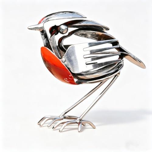 TERRAFYNE Hopewings Robin Bird Metal Art Sculpture, Handcrafted Steel Animal Statue, Waterproof Rustproof Indoor Outdoor Decorative Figurine, Unique Home Garden Patio Office Desk Ornament Craft Gift