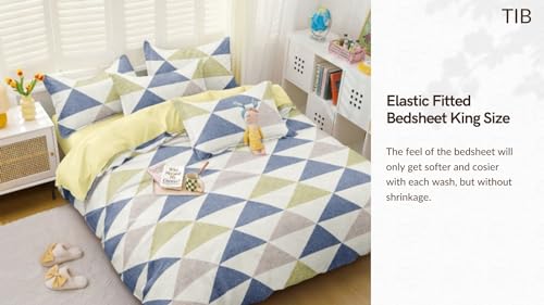 Image of TIB The Intellect Bazaar Glace Cotton Elastic Fitted Bedsheets King Size | Bedsheet for Double Bed with 2 Pillow Covers (72 inch x 78 inch or 182 x 152 cm) M-Traingles