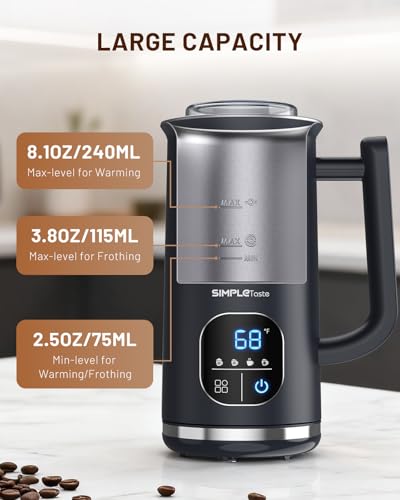 SIMPLETASTE Milk Frother, 4-in-1 Electric Milk Steamer with LED Touch Screen, Automatic Warm and Cold Foam Maker and Milk Warmer for Latte, Cappuccinos, Macchiato - Thumbnail 5