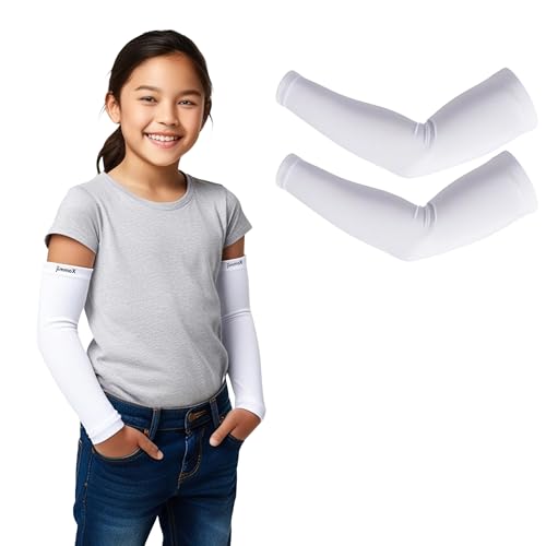 Image of Kids Arm Sleeves - Protective Arm Covers for Boys & Girls, Ages 5-13, UV Sun Protection, Perfect for Sports, Cycling, Running, and Outdoor Activities