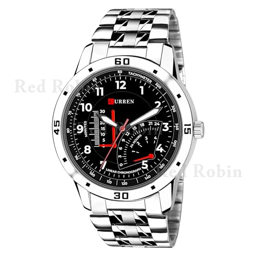 Gadgets World Analog Stylish Stainless Steel Strap Wrist Watch for Men and Boys, Pack of 1 - CRN-AVO-SIL-STL