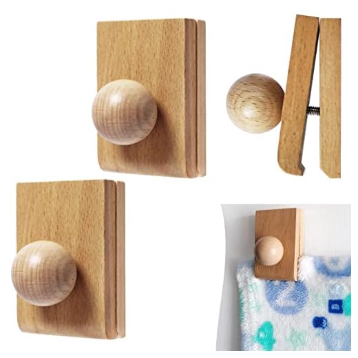 ANFU Quilt Wall Clips, DIY Quilt Hanger for Wall for Display,Wooden Quilt Wall Hangers, Blanket Holder, Wall Clips for Hanging （2, Beige）