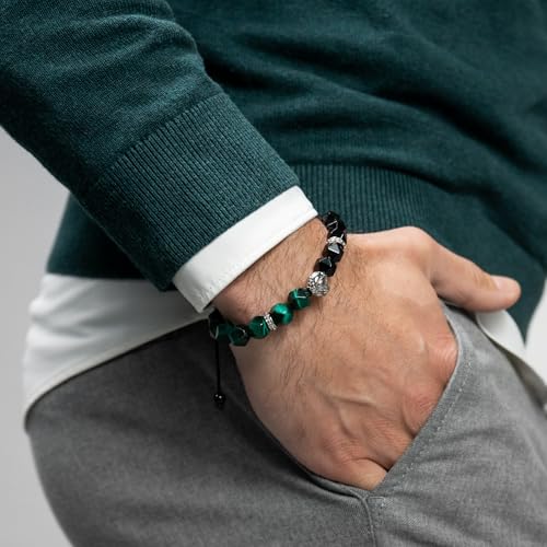 Lion King Beaded Bracelets for Men - Natural Stone Bracelets - Mens Bracelet with Stainless Steel Lion Head, Adjustable Cord, & Powerful Gemstones4