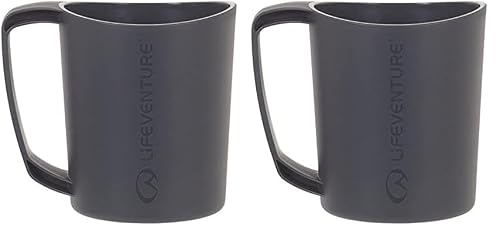Lifeventure Ellipse Reusable Big Mug for Camping, Travel & Outdoor - Graphite, 450ml (Pack of 2)