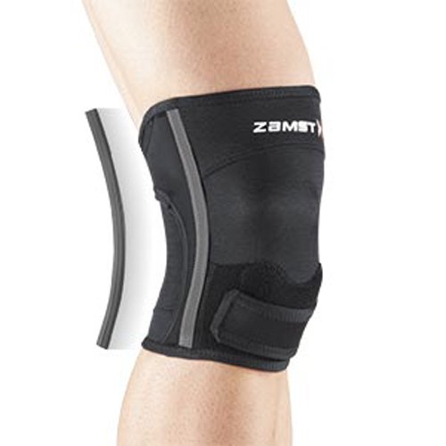 Female runner wearing the Zamst RK-2 knee supporter during a run.