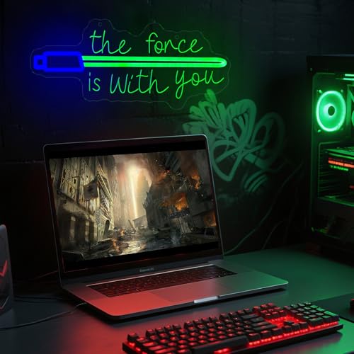 Image of Lightsaber Neon Sign Star Game Wars Decor Poster - 10 Brightness Adjustments Usb Powered, Swords Light Saber Led Lamp Birthday Decorations, Night Light Wall Home Decor Gifts for Men