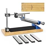 Jradse Manuelles Messerschärfer-Set mit Winkelführung – Professionelles Set mit 4 Schleifsteinen für alle Küchen- und Outdoormesser, rutschfester Holzsockel(SJ5424M)