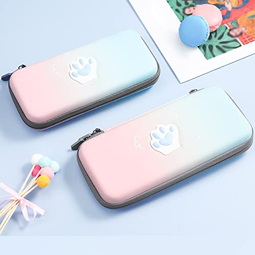 HIGHAWK Switch収納 Nintendo Switch用ケース ショルダー 保護 カバー 防水 猫肉球 可愛い 防塵 耐衝撃 ニンテンドー用 任天堂スイッチ カード収納（Switch専用・ブルーピンクのグラデーション）