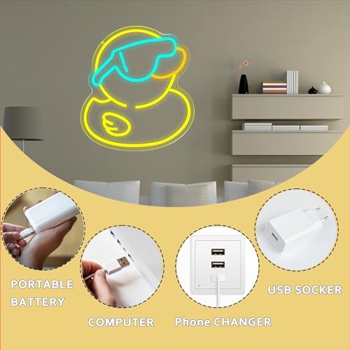 Image of Cool Duck Neon Sign, USB Powered Dimmable LED Neon Light Cute Bathroom Decor for Children, for Rubber Duck Party Decorations Playroom Bedroom Man Cave Decor Bar, Rubber Duck Gifts for Kids(13.3*12in)