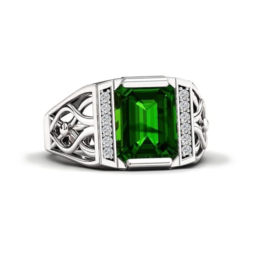 DONGHU 10K 14K 18K Gold 4 Carat Mens Emerald Engagement Rings Emerald Cut Emerald Rings for Men Large Created Emerald Promise Ring with 0.15cttw Side Moissanite